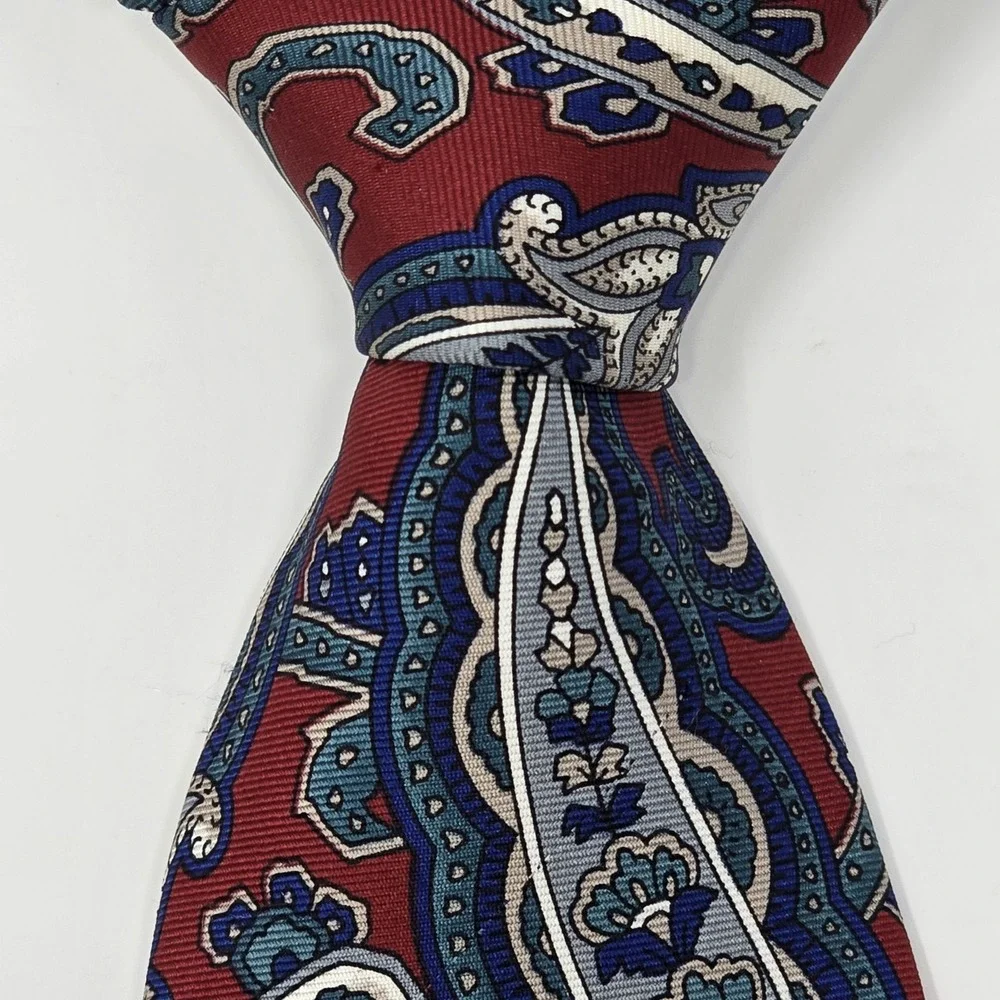 Christian Dior Monsieur Silk Tie Burgundy Blue Paisley Vintage Designer Necktie